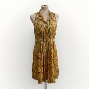 Anthropologie HD In Paris Goldspun Paisley Artsy Dress Midi Lined Women's Sz 8
